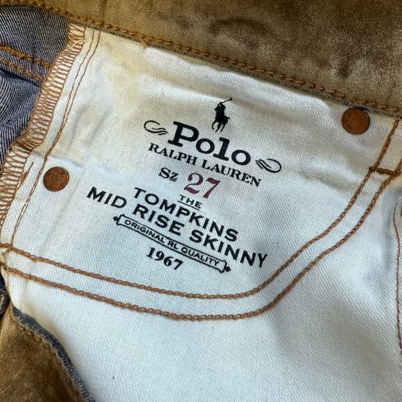 Polo Ralph Lauren Y2K Tompkins Velvety Suede Mid-Rise Skinny Jeans Brown Size 27 - Picture 6 of 10